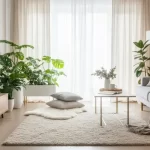 Sala decorada como wellness room com luz natural e atmosfera relaxante